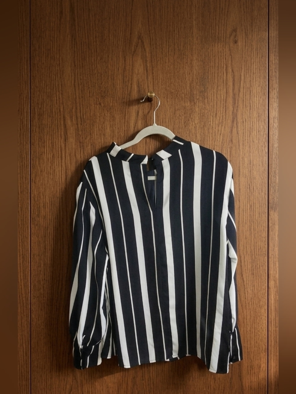 SHEIN Black and White Vertical Stripe Long Sleeve Blouse